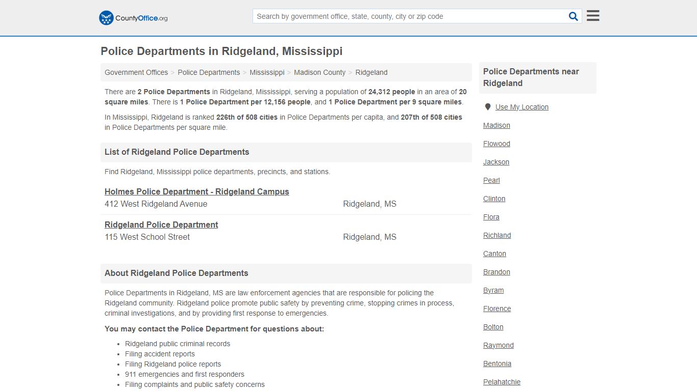 Police Departments - Ridgeland, MS (Arrest Records & Police Logs)