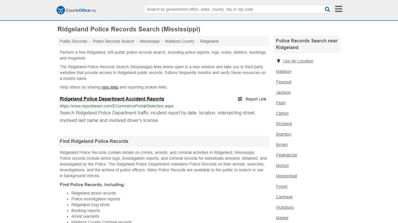 Police Records Search - Ridgeland, MS (Accidents & Arrest Records)